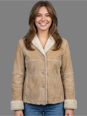 Vintage Michael Michelle Genuine Leather Jacket Faux Fur Trim Buttons Medium Y2K